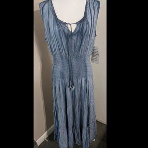Argee L (14-16) tiered stonewashed blue midi dress NWT